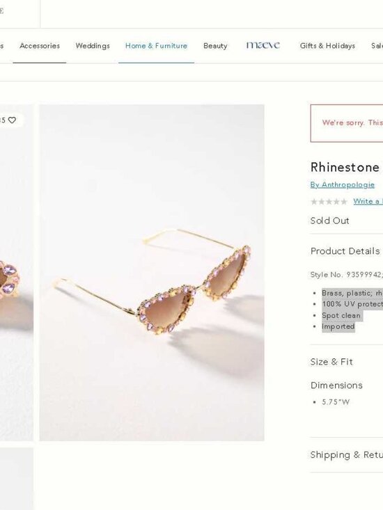 NWOT Anthropologie rhinestone deco wide sunglasses - Picture 3 of 10